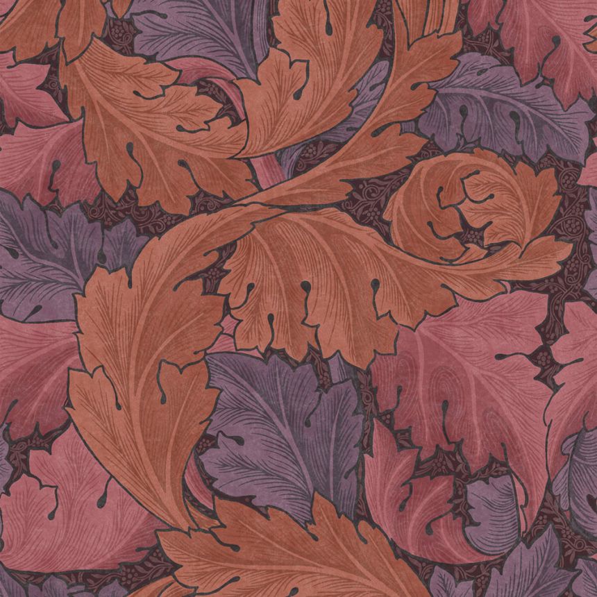 Vliesová tapeta na stenu, červeno-fialová, listy, 124223, William Morris At Home