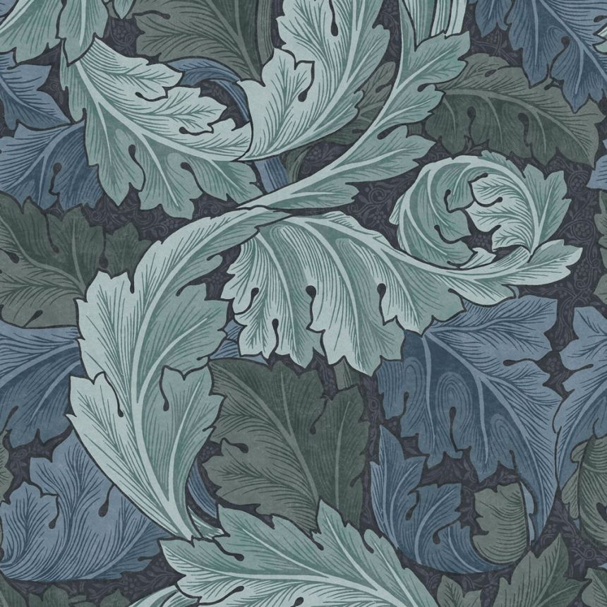 Vliesová tapeta na stenu, modrá, listy, 124225, William Morris At Home