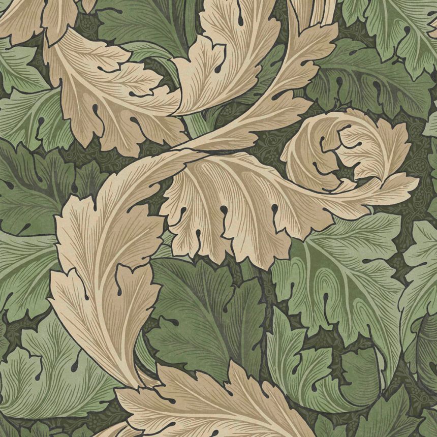 Vliesová tapeta na stenu, zeleno-béžová, listy, 124227, William Morris At Home