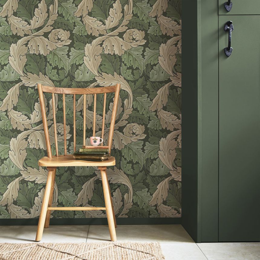 Vliesová tapeta na stenu, zeleno-béžová, listy, 124227, William Morris At Home