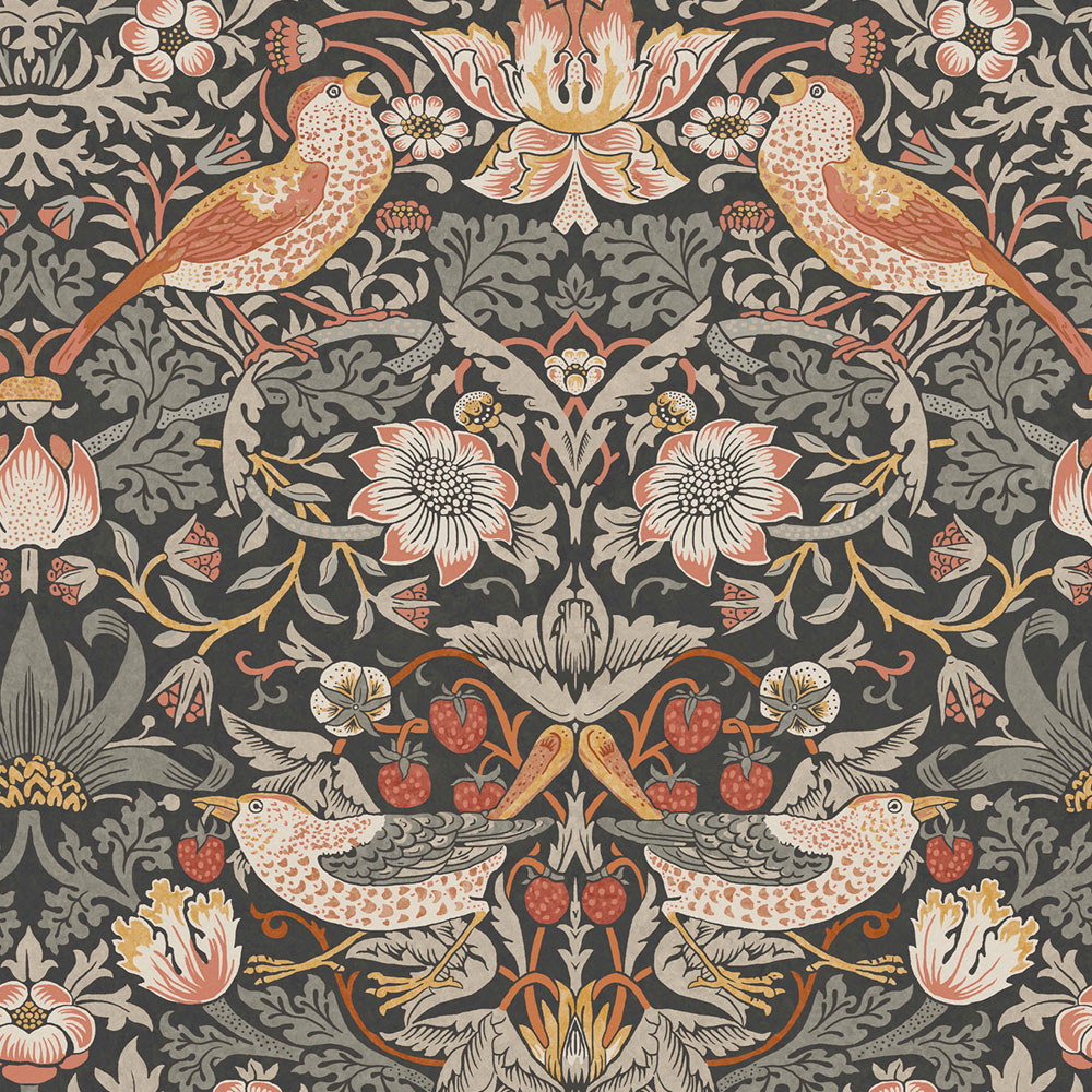 Vliesová tapeta na stenu, sivo-čierna, kvety, vtáky, 124230, William Morris At Home