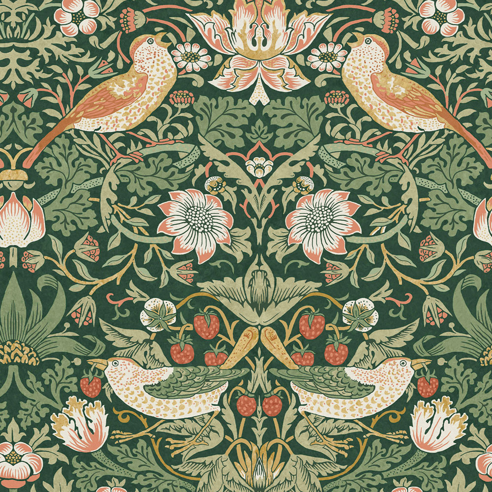 Vliesová tapeta na stenu, zelená, kvety, vtáky, 124234, William Morris At Home