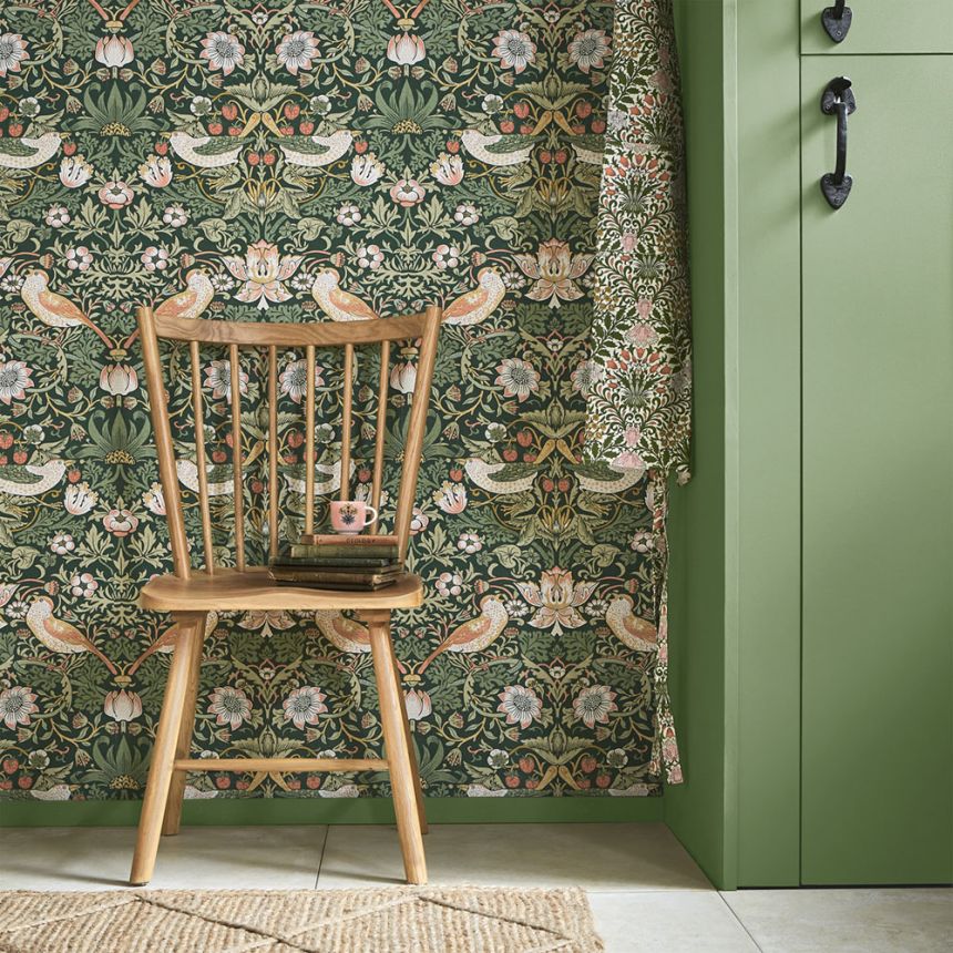 Vliesová tapeta na stenu, zelená, kvety, vtáky, 124234, William Morris At Home