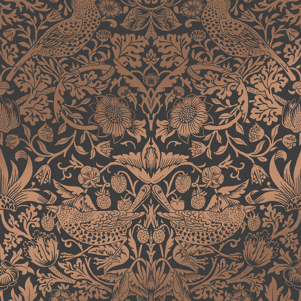 Vliesová tapeta na stenu, čierno-bronzová, kvety, vtáky, 124236, William Morris At Home