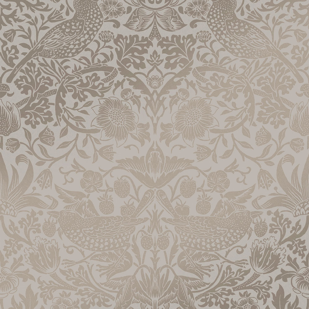 Vliesová tapeta na stenu, sivo-béžová, kvety, vtáky, 124238, William Morris At Home