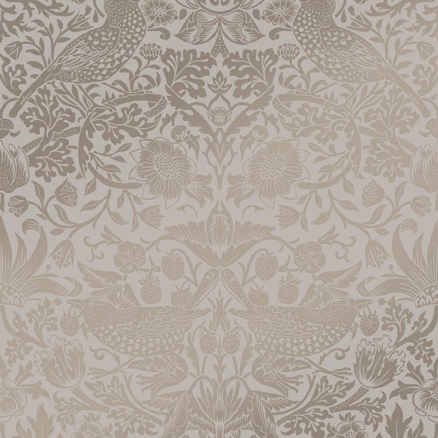Vliesová tapeta na stenu, sivo-béžová, kvety, vtáky, 124238, William Morris At Home
