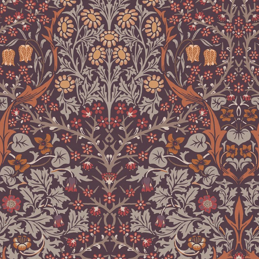 Vliesová tapeta na stenu, fialová, kvety, listy, 124249, William Morris At Home