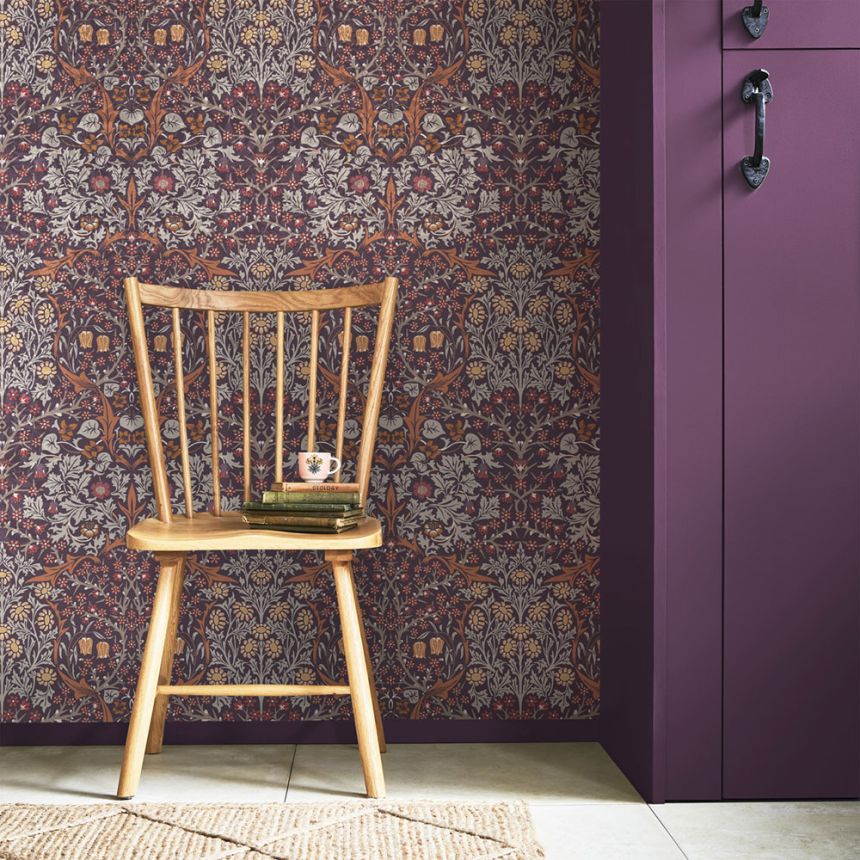 Vliesová tapeta na stenu, fialová, kvety, listy, 124249, William Morris At Home