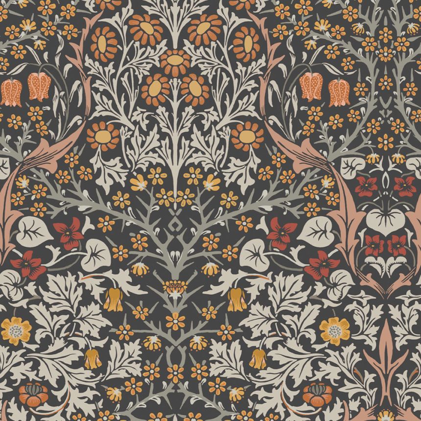 Vliesová tapeta na stenu, sivo-čierna, kvety, listy, 124250, William Morris At Home
