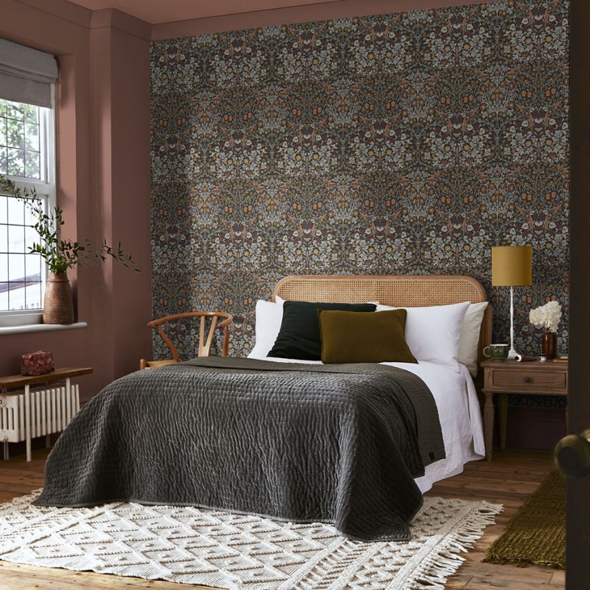 Vliesová tapeta na stenu, sivo-čierna, kvety, listy, 124250, William Morris At Home