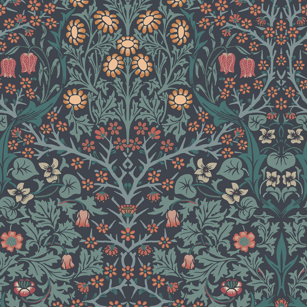 Vliesová tapeta na stenu, modrá, kvety, listy, 124251, William Morris At Home