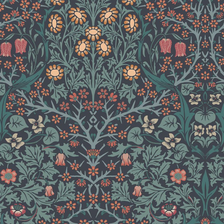 Vliesová tapeta na stenu, modrá, kvety, listy, 124251, William Morris At Home