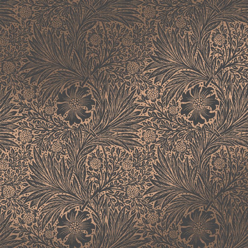 Vliesová tapeta na stenu, čierno-bronzová, kvety, listy, 124254, William Morris At Home