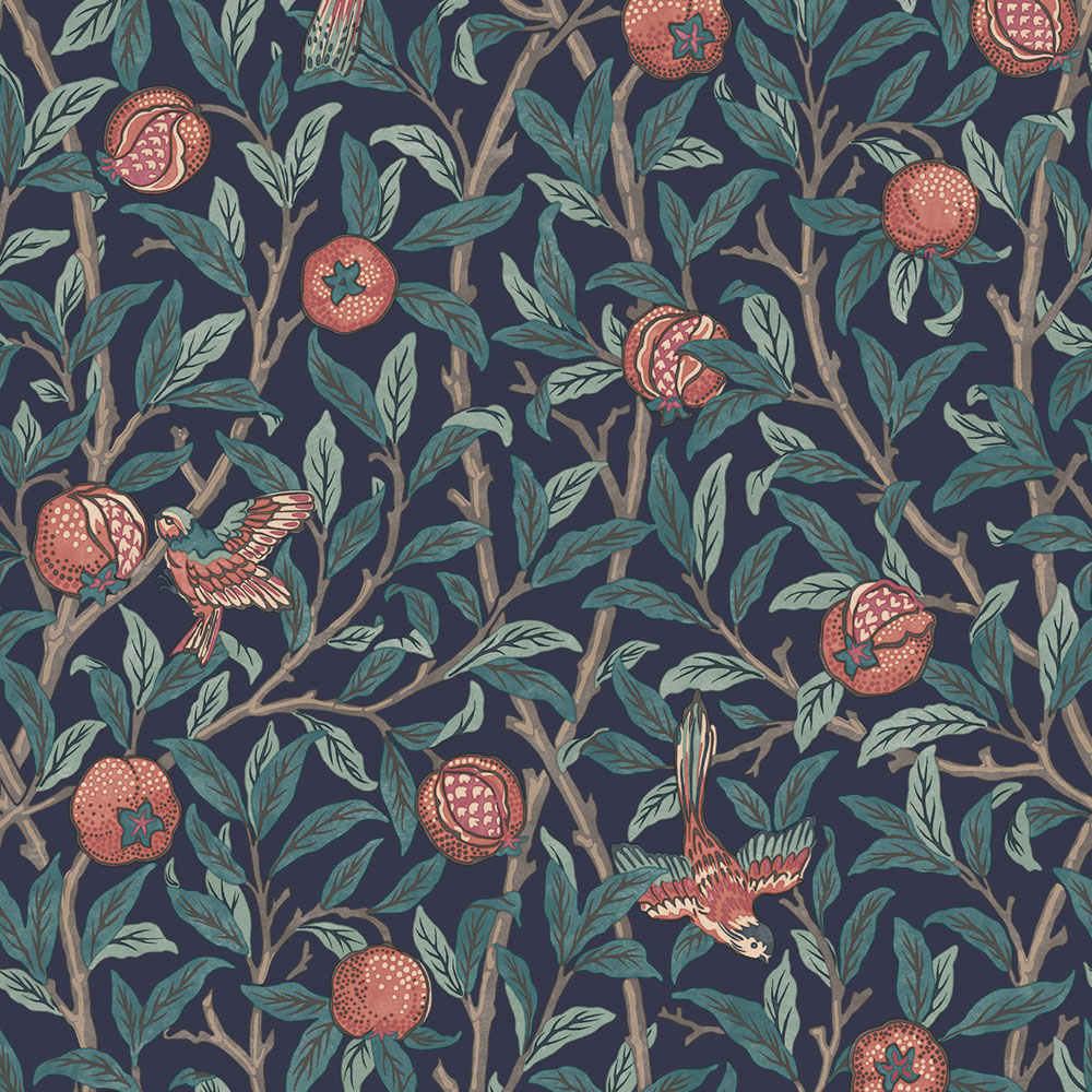 Vliesová tapeta na stenu, modrá, vetvičky, vtáky, 124259, William Morris At Home