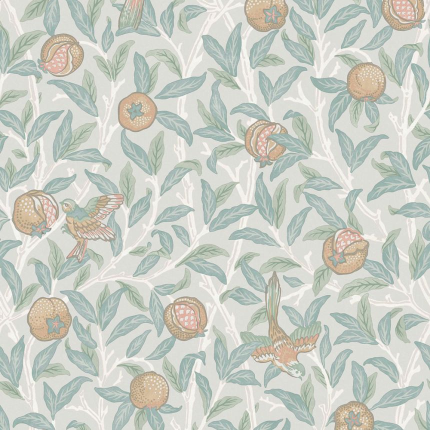 Vliesová tapeta na stenu, modro-zelená, vetvičky, vtáky, 124261, William Morris At Home