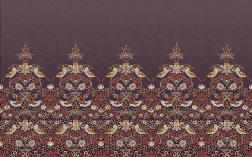 Vliesová obrazová tapeta na stenu, vínová, kvety, vtáky, 125301, William Morris At Home