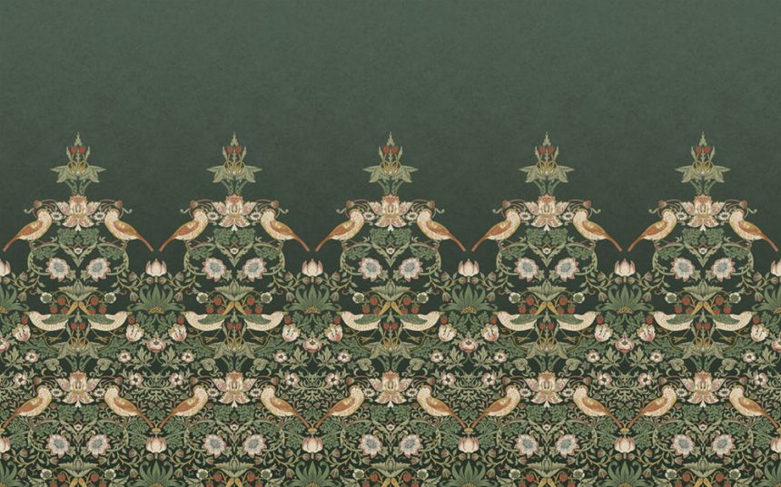 Vliesová obrazová tapeta na stenu, zelená, kvety, vtáky, 125310, William Morris At Home