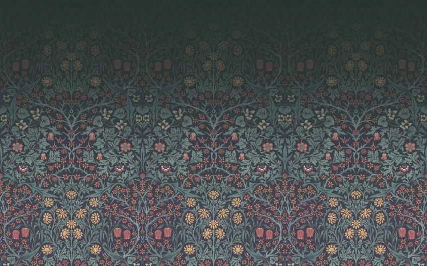 Vliesová obrazová tapeta na stenu, modrá, kvety, vtáky, 125328, William Morris At Home