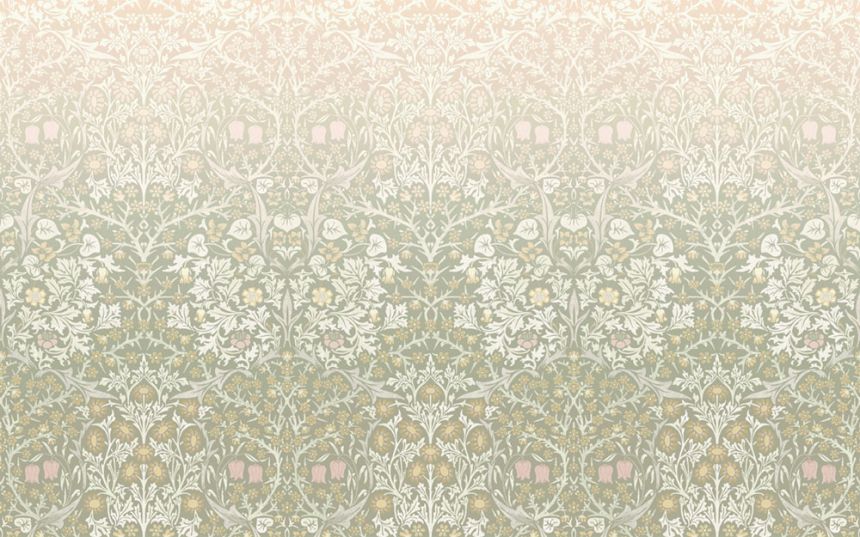 Vliesová obrazová tapeta na stenu, zeleno-růžová, kvety, vtáky, 125355, William Morris At Home