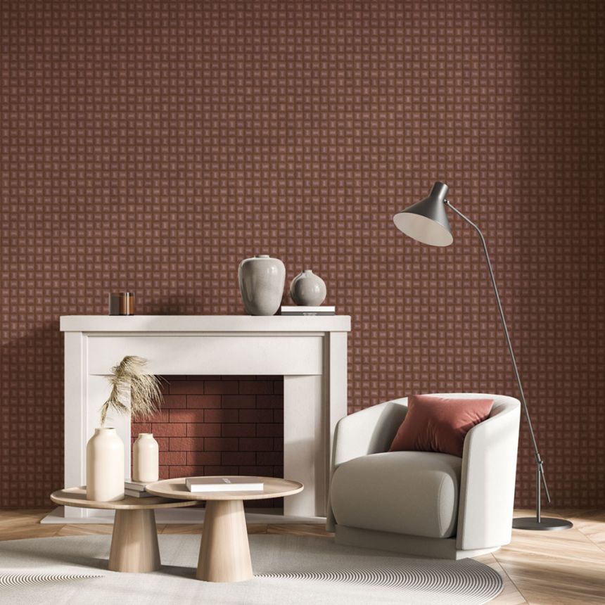 Luxusná geometrická vliesová tapeta na stenu, vínová, Z15518, Mini Trend, Zambaiti Parati