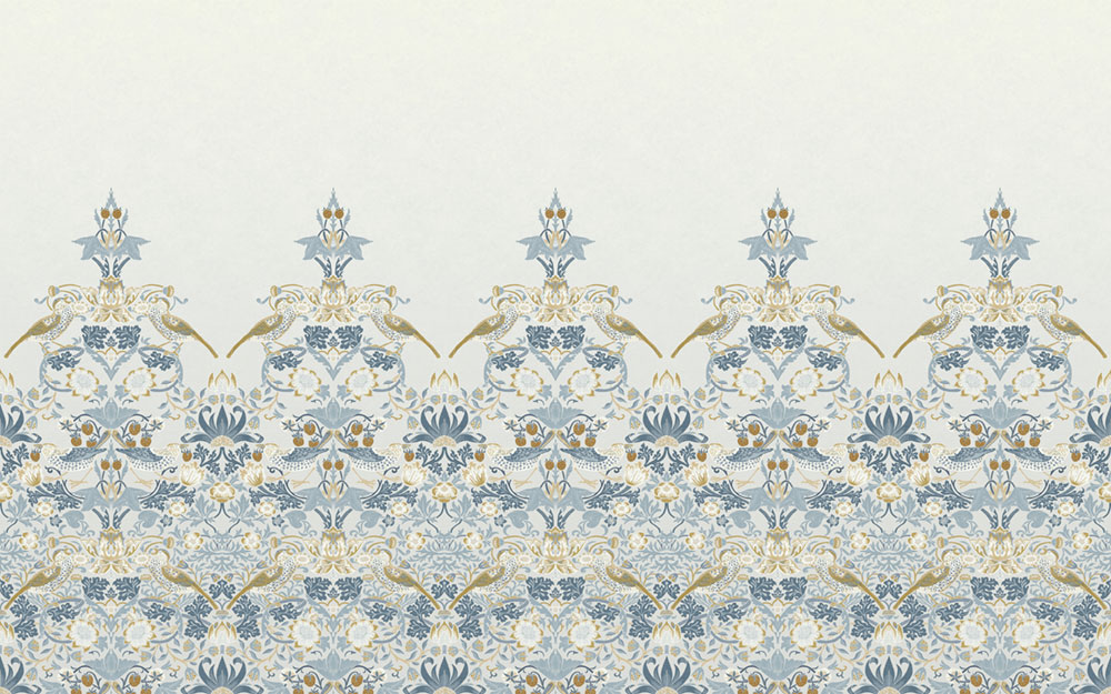 Vliesová obrazová tapeta na stenu, modrá, kvety, vtáky, 125319, William Morris At Home