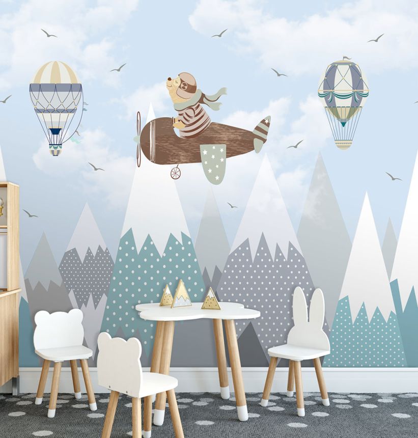 Detská vliesová obrazová tapeta na stenu, lietadlo, hory, CW6001-1, Cute Walls, Decoprint