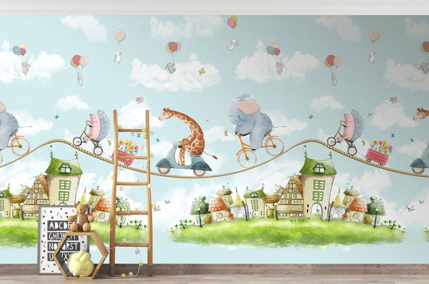 Detská vliesová obrazová tapeta na stenu, modrá, zvieratká, CW6039-1, Cute Walls, Decoprint