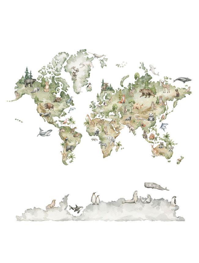 Detská vliesová obrazová tapeta na stenu, zvieratká, mapa Sveta, CW6042-1, Cute Walls, Decoprint