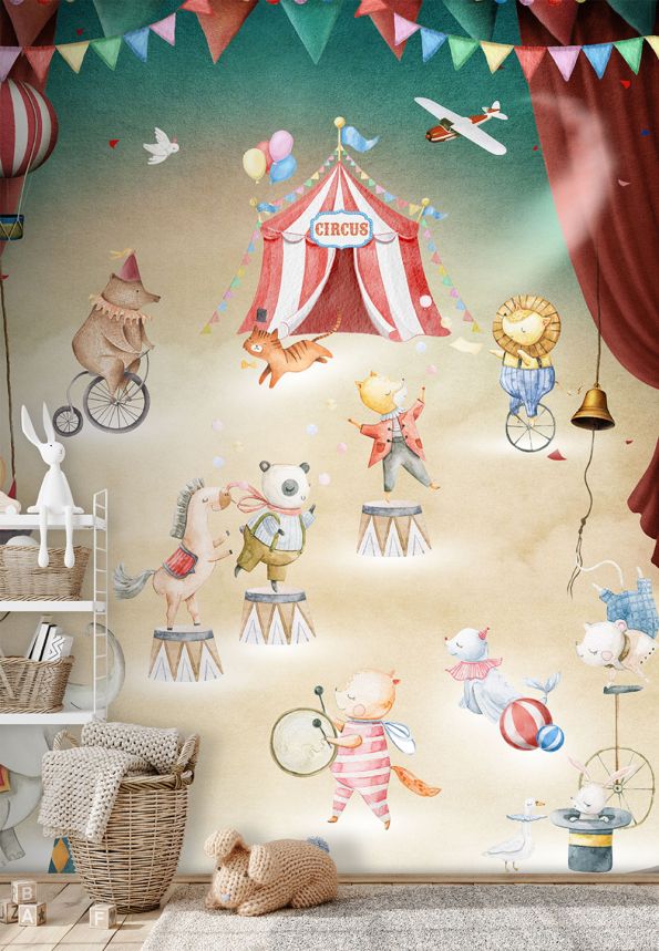 Detská vliesová obrazová tapeta na stenu, zvieratká v cirkuse, CW6056-1, Cute Walls, Decoprint