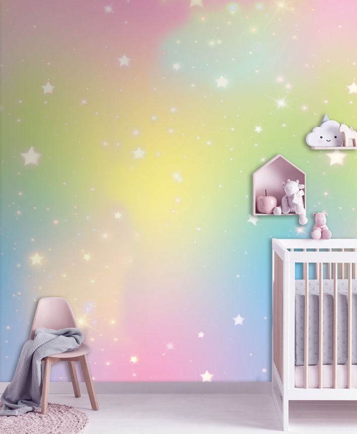 Detská vliesová obrazová tapeta na stenu, hvězdičky, duha, CW6061-1, Cute Walls, Decoprint