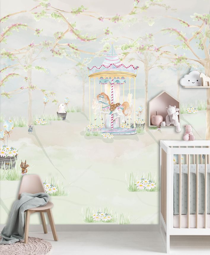 Detská vliesová obrazová tapeta na stenu, kolotoč, CW6111-1, Cute Walls, Decoprint
