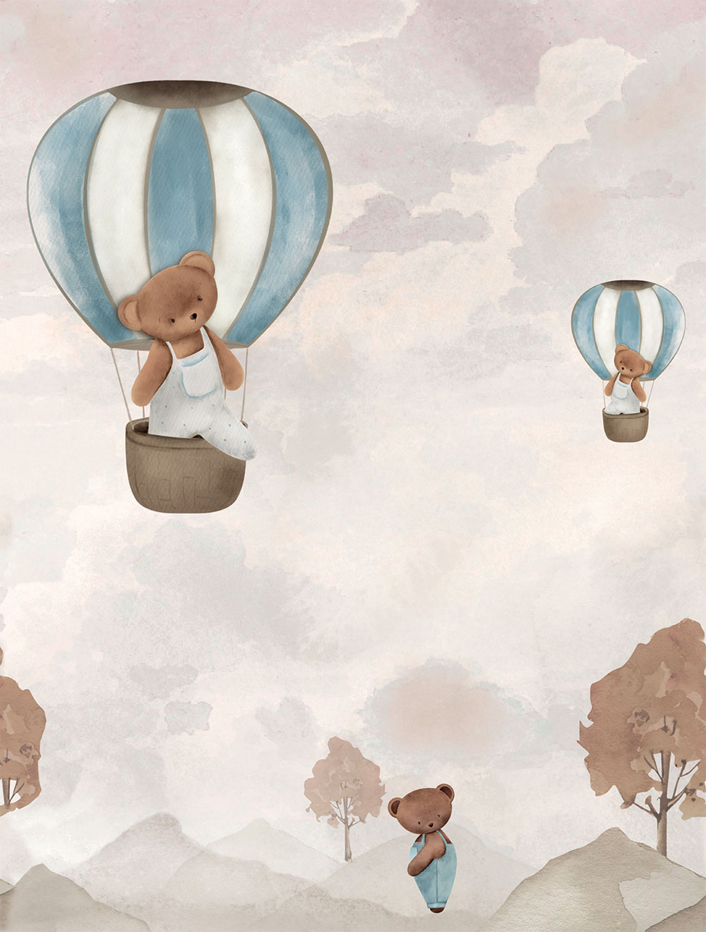 Detská vliesová obrazová tapeta na stenu, balony, medvedíky, CW6135-1, Cute Walls, Decoprint