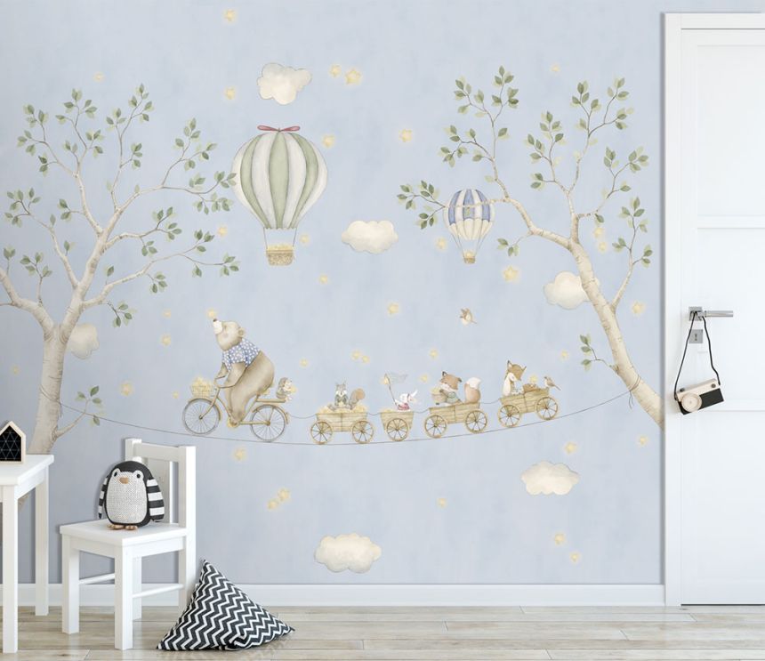 Detská vliesová obrazová tapeta na stenu, modrá, zvieratká, CW6138-1, Cute Walls, Decoprint