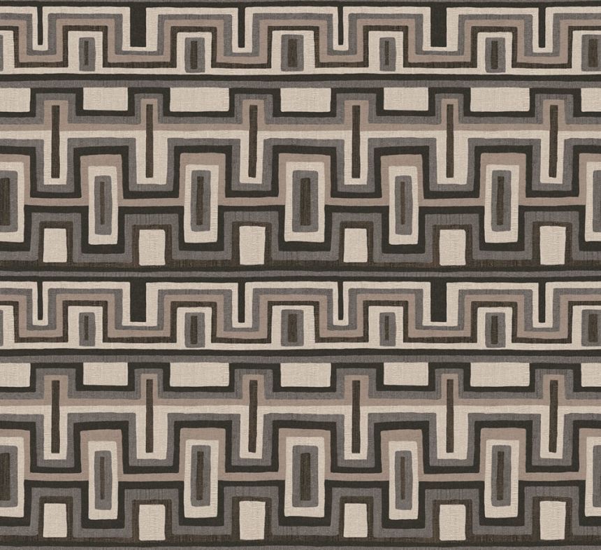 Geometrická vliesová tapeta na stenu, čierno-sivá, etno, AMA003, Amani, Masureel