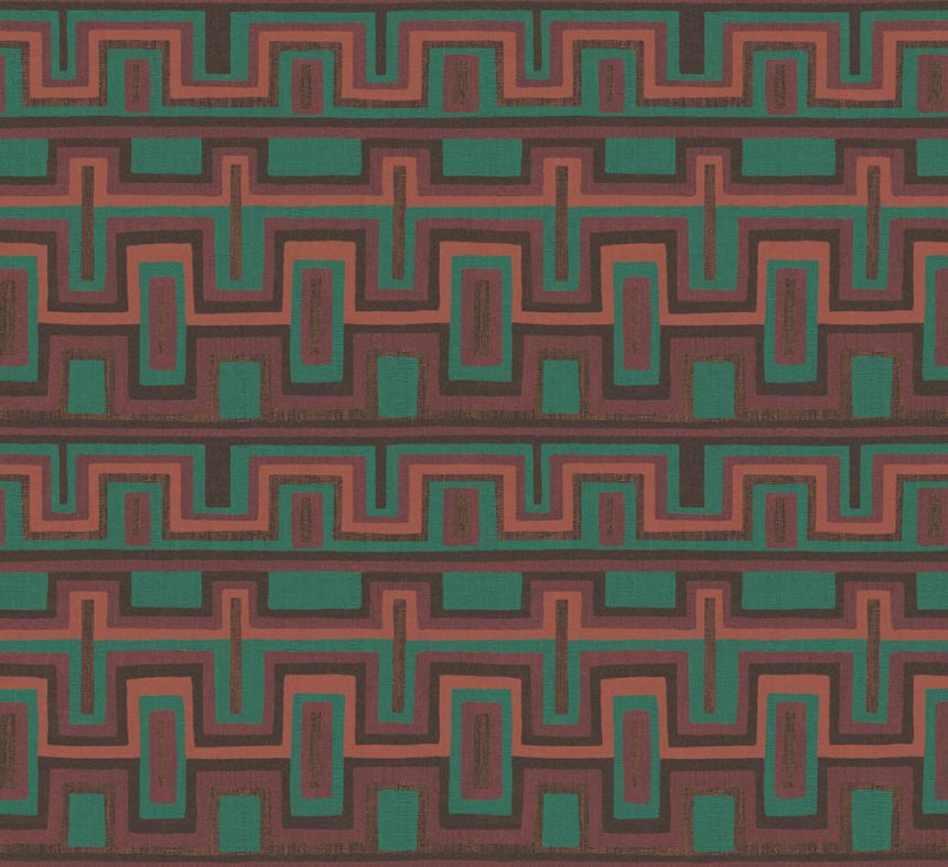 Geometrická vliesová tapeta na stenu, hnedo-zelená, etno, AMA005, Amani, Masureel