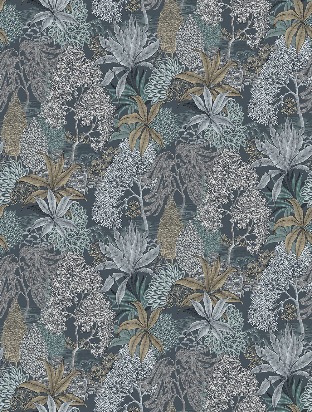 Vliesová obrazová tapeta na stenu, modrá, listy, FW4003-4, Feature Walls, Decoprint