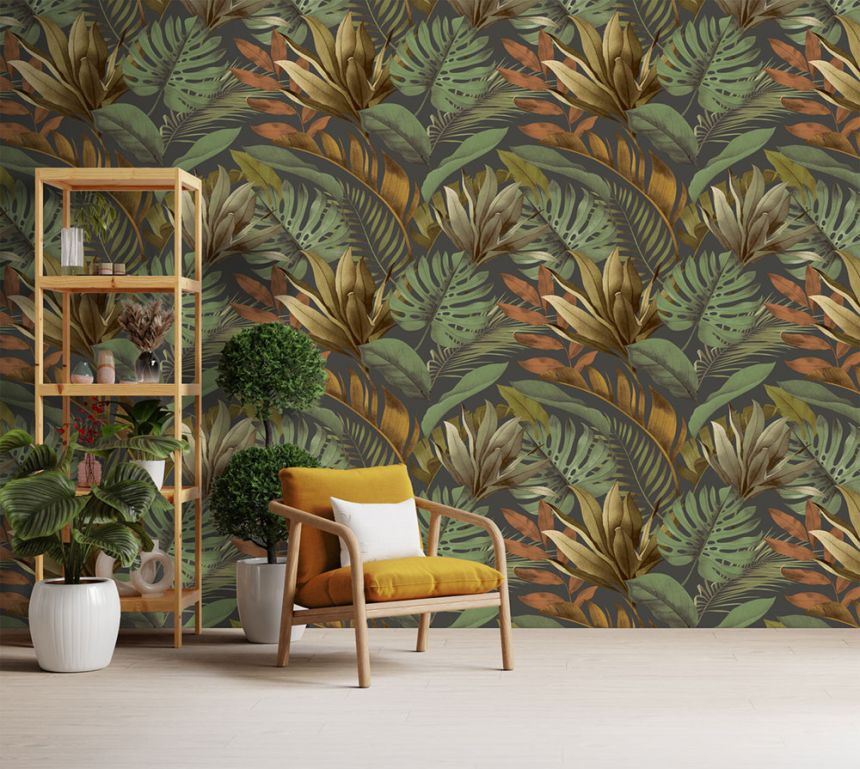 Vliesová obrazová tapeta na stenu, zeleno-hnedá, listy, FW4059-2, Feature Walls, Decoprint