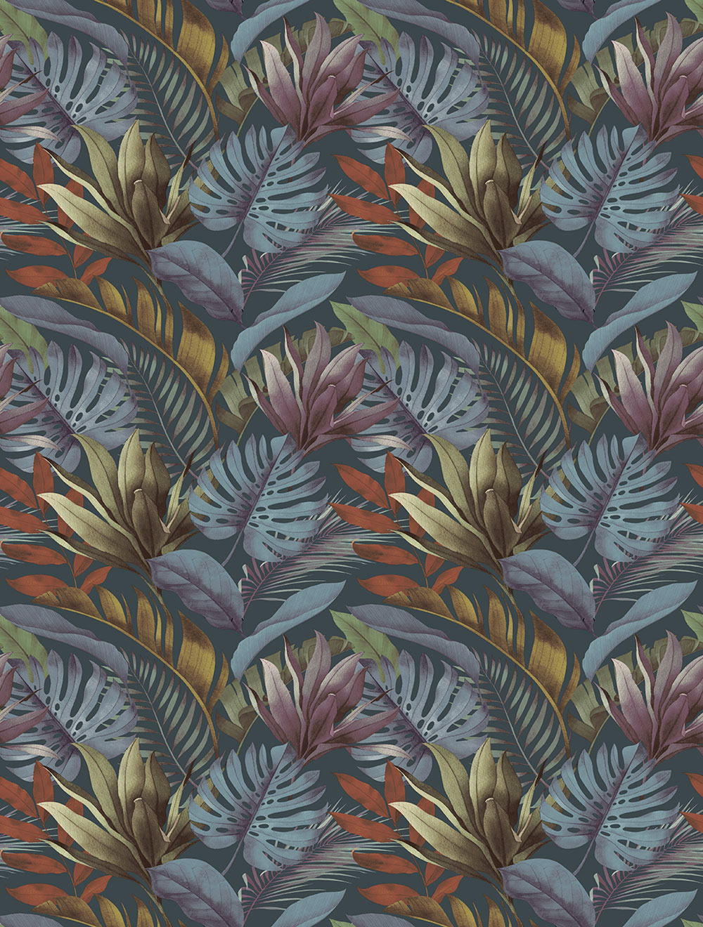 Vliesová obrazová tapeta na stenu, modro-hnedá, listy, FW4059-5, Feature Walls, Decoprint