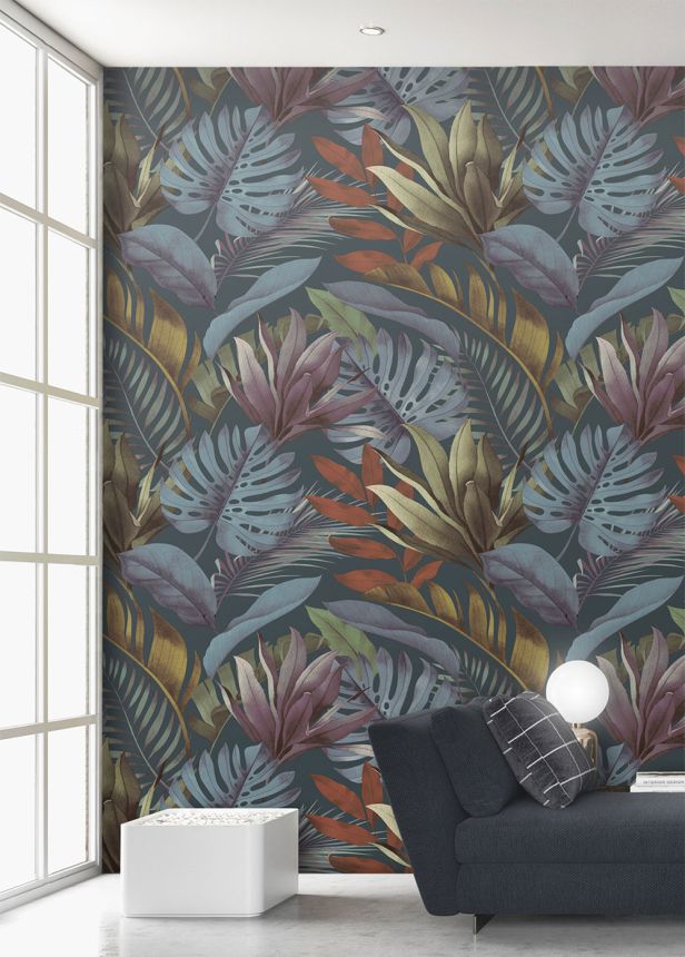 Vliesová obrazová tapeta na stenu, modro-hnedá, listy, FW4059-5, Feature Walls, Decoprint
