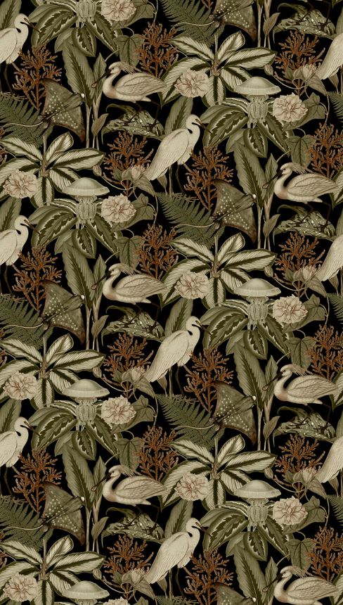 Vliesová obrazová tapeta na stenu, čierna, vtáky, listy, FW4061-1, Feature Walls, Decoprint