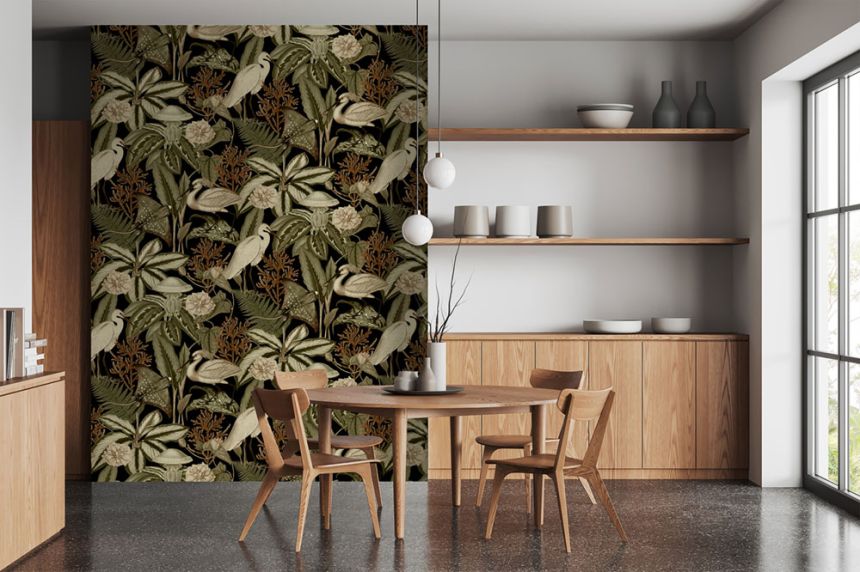 Vliesová obrazová tapeta na stenu, čierna, vtáky, listy, FW4061-1, Feature Walls, Decoprint