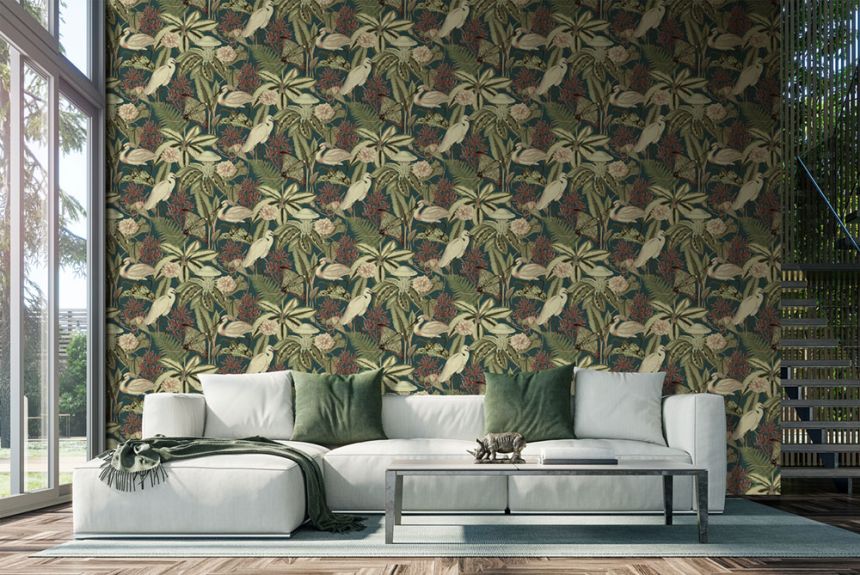 Vliesová obrazová tapeta na stenu, zelená, vtáky, listy, FW4061-3, Feature Walls, Decoprint