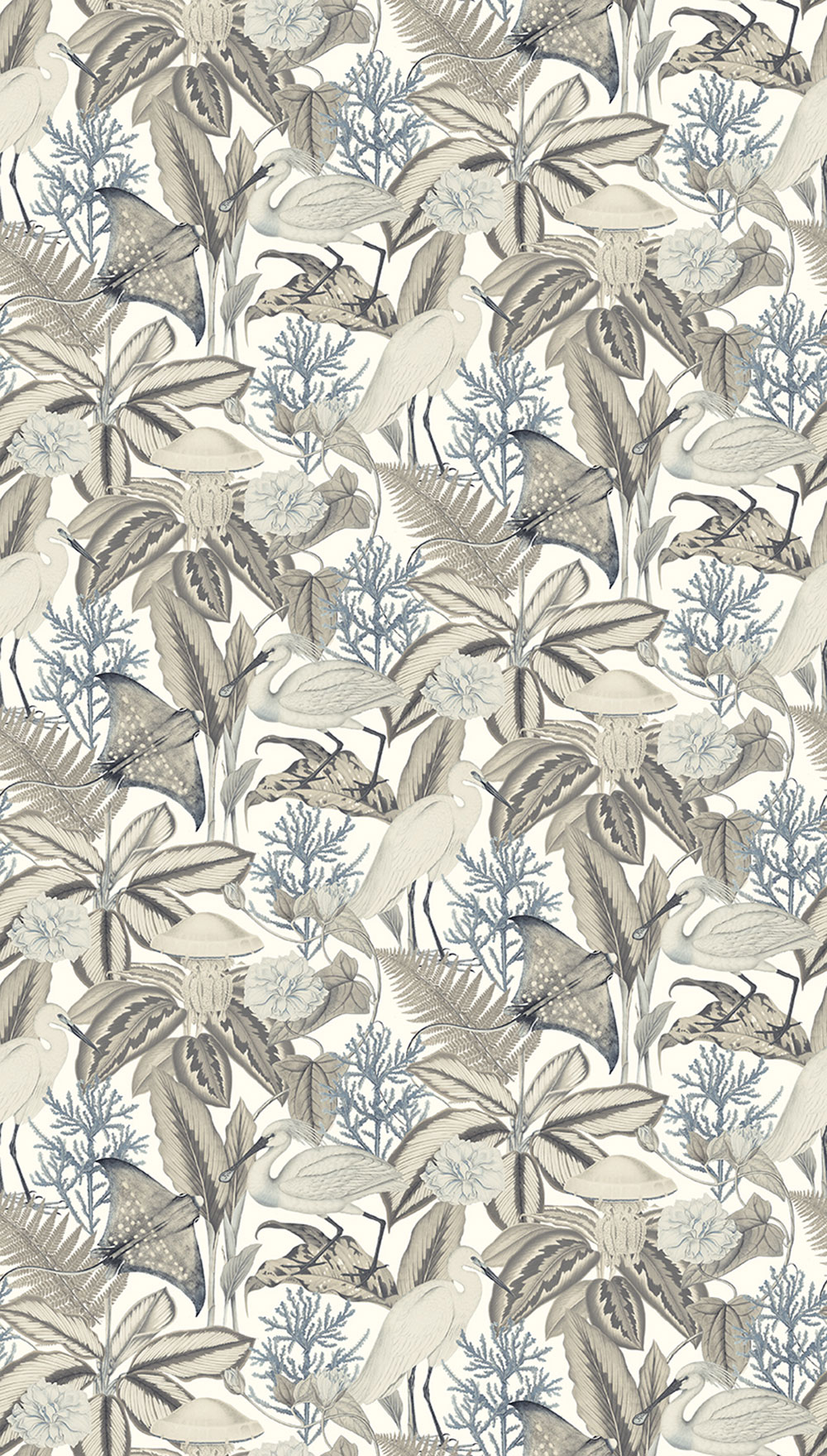 Vliesová obrazová tapeta na stenu, sivo-béžová, vtáky, listy, FW4061-4, Feature Walls, Decoprint
