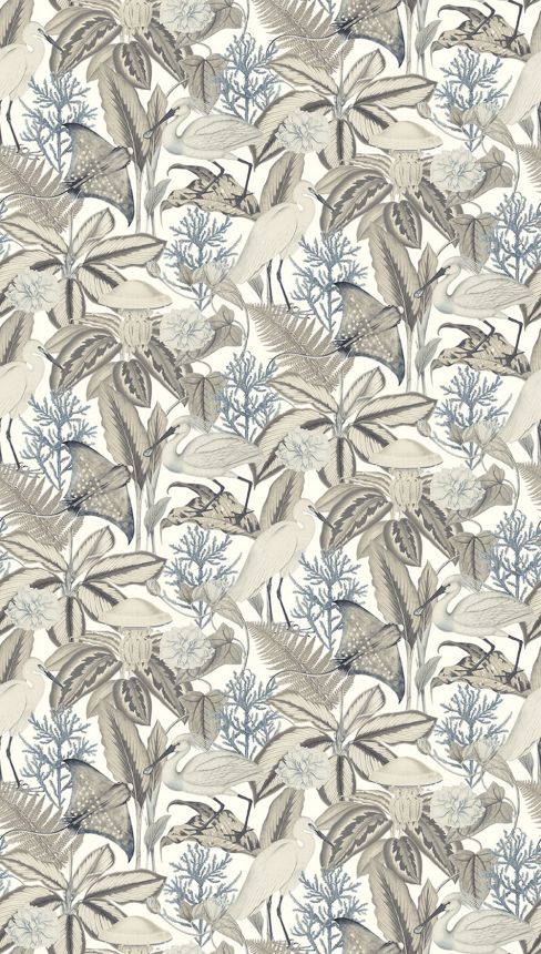 Vliesová obrazová tapeta na stenu, sivo-béžová, vtáky, listy, FW4061-4, Feature Walls, Decoprint