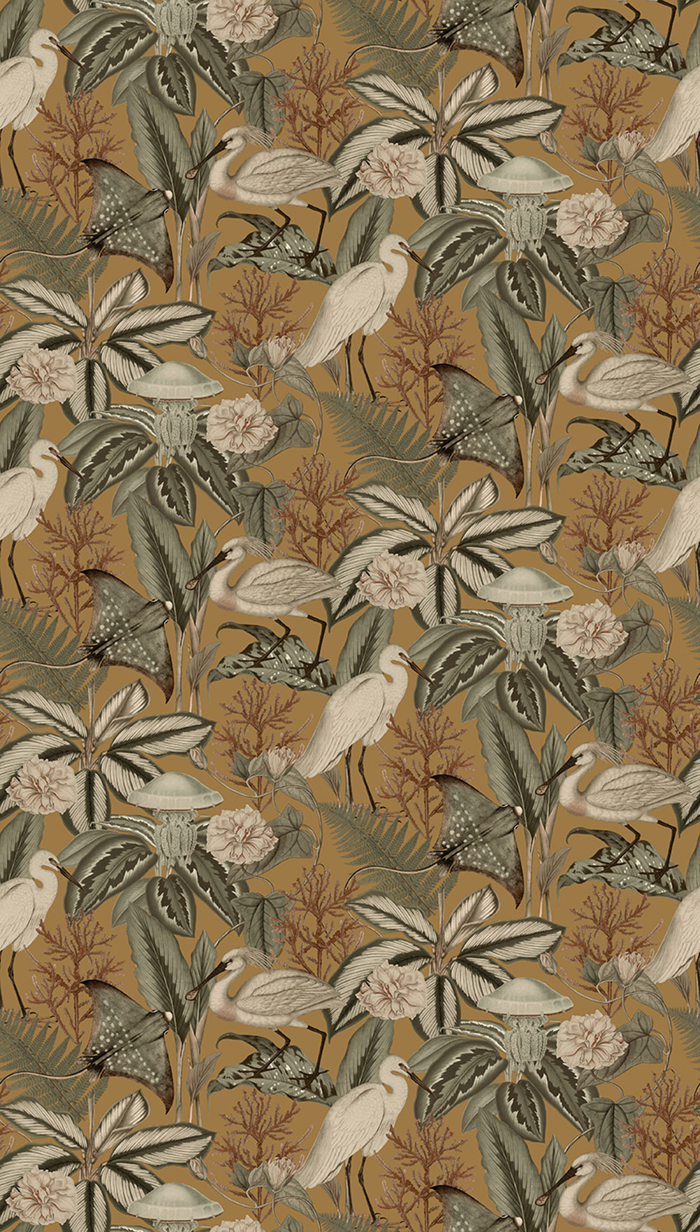 Vliesová obrazová tapeta na stenu, hnedá, vtáky, listy, FW4061-6, Feature Walls, Decoprint