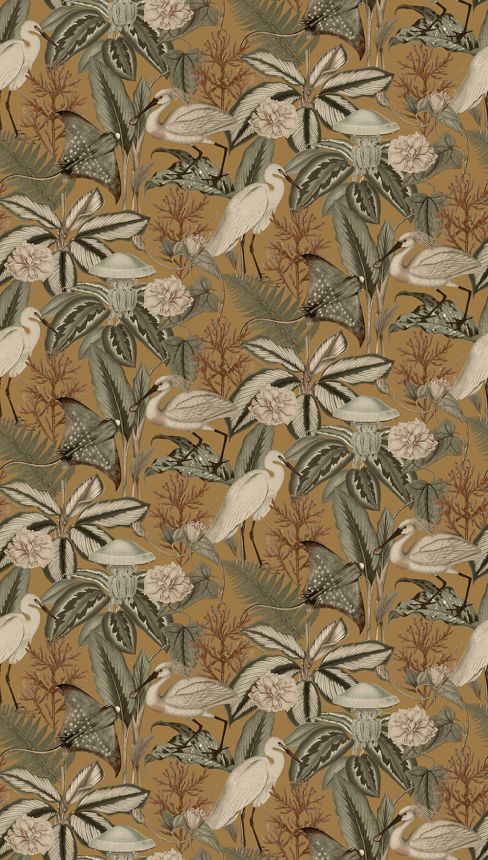 Vliesová obrazová tapeta na stenu, hnedá, vtáky, listy, FW4061-6, Feature Walls, Decoprint