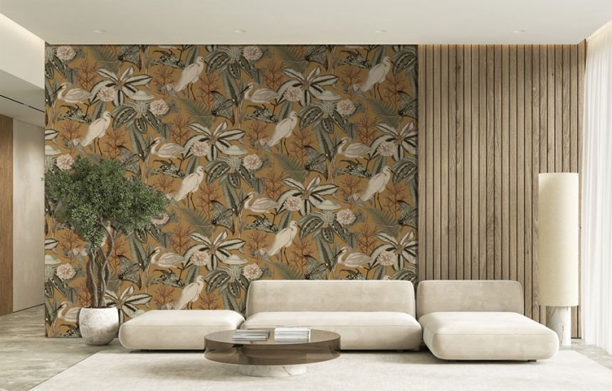 Vliesová obrazová tapeta na stenu, hnedá, vtáky, listy, FW4061-6, Feature Walls, Decoprint