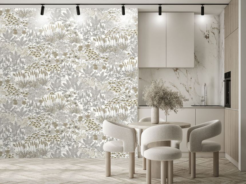 Vliesová obrazová tapeta na stenu, sivo-béžová, kvety, FW4062-1, Feature Walls, Decoprint