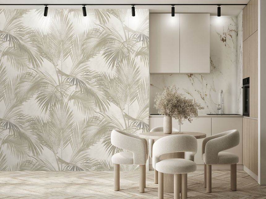 Vliesová obrazová tapeta na stenu, sivo-béžová, palmy, listy, FW4034-6, Feature Walls, Decoprint