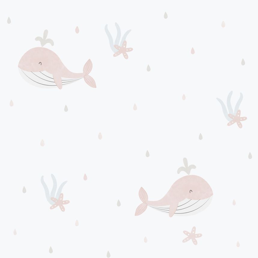 Detská vliesová tapeta na stenu, ružová, veľryby, 281-1, Enzo,  ICH Wallcoverings